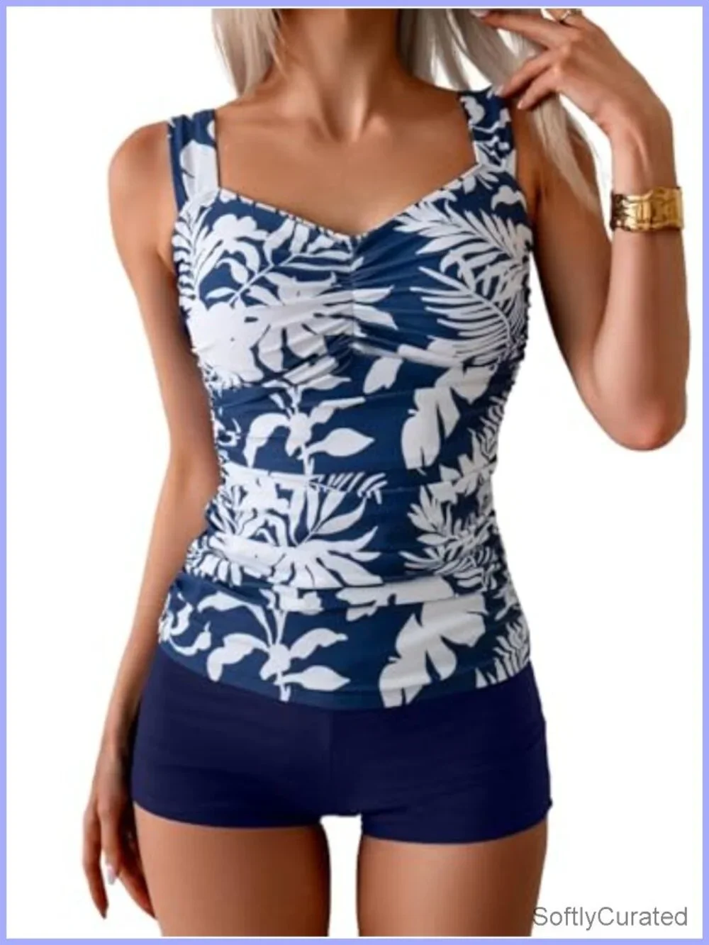Tummy Control Tankini Swimsuit with Shorts Push Up Modest Two Piece